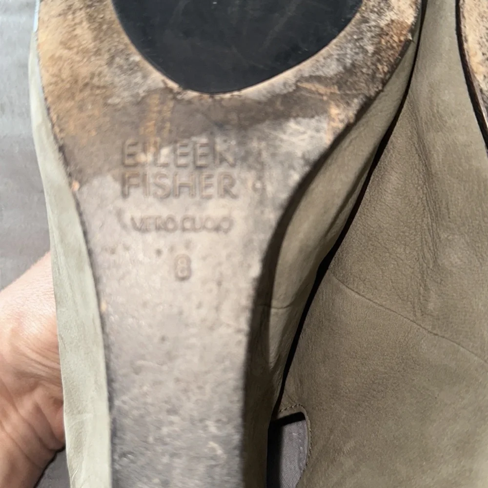 Eileen Fisher Nubuck Leather Wedge Sandals 8 Gray Slingback